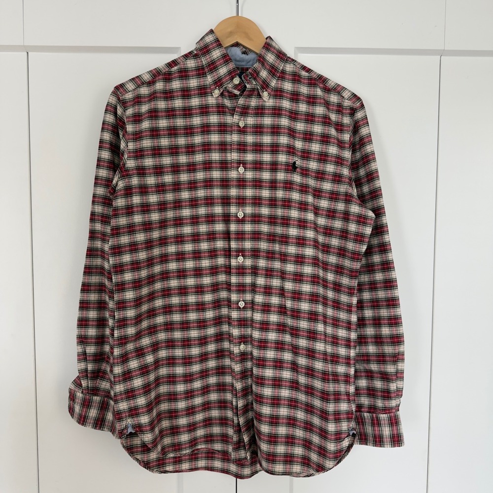 Mens Ralph Lauren Button Down Shirt Small Red Plaid Classic Fit 100% Cotton